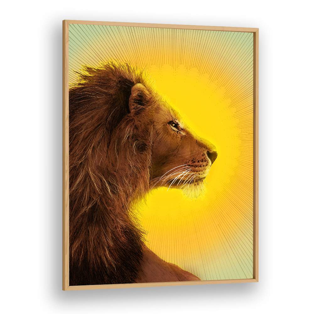 sun and lion colour Vintage paintings in Oak Wood Plain Frame