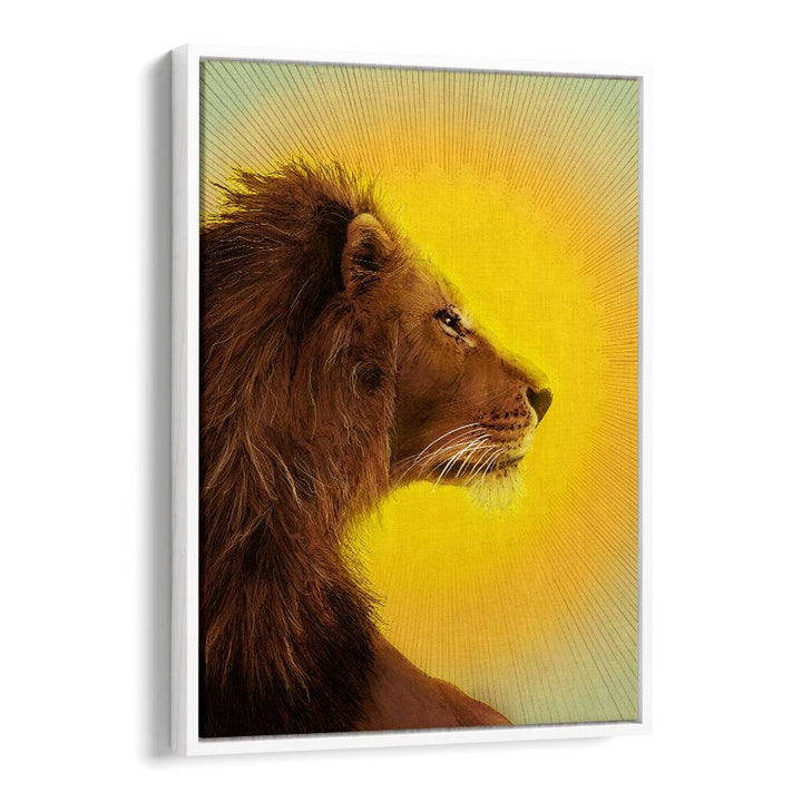 sun and lion colour Vintage paintings in White Floater Frame