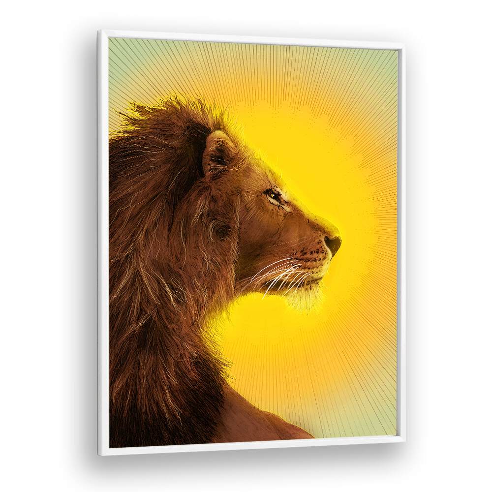 sun and lion colour Vintage paintings in White Plain Frame