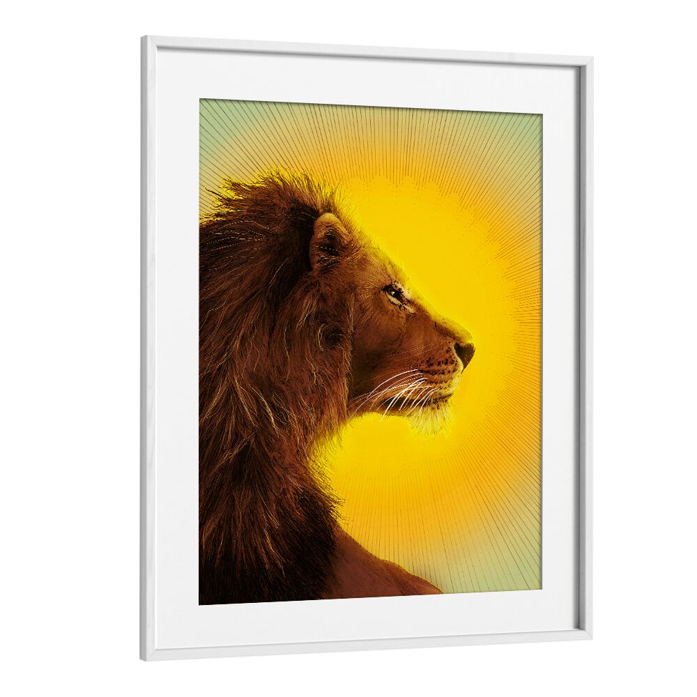 sun and lion colourVintage paintings in White Frame With Mount