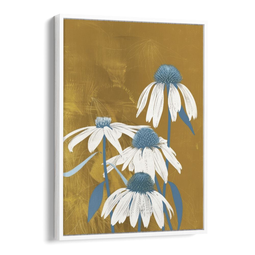 sun-kissed petals electric wall art prints in White Floater Frame