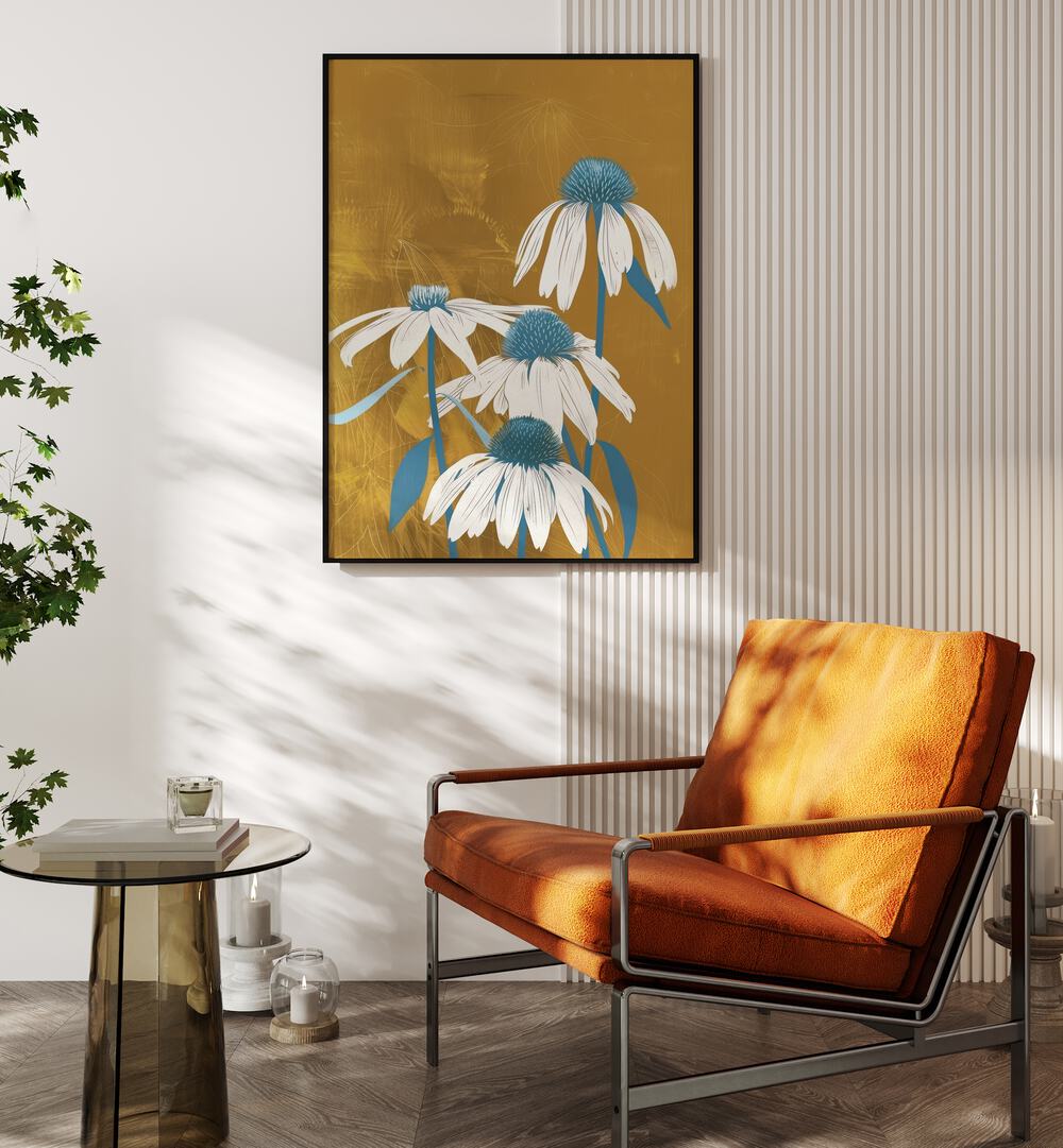 sun-kissed petals electric wall art prints placed on a wall