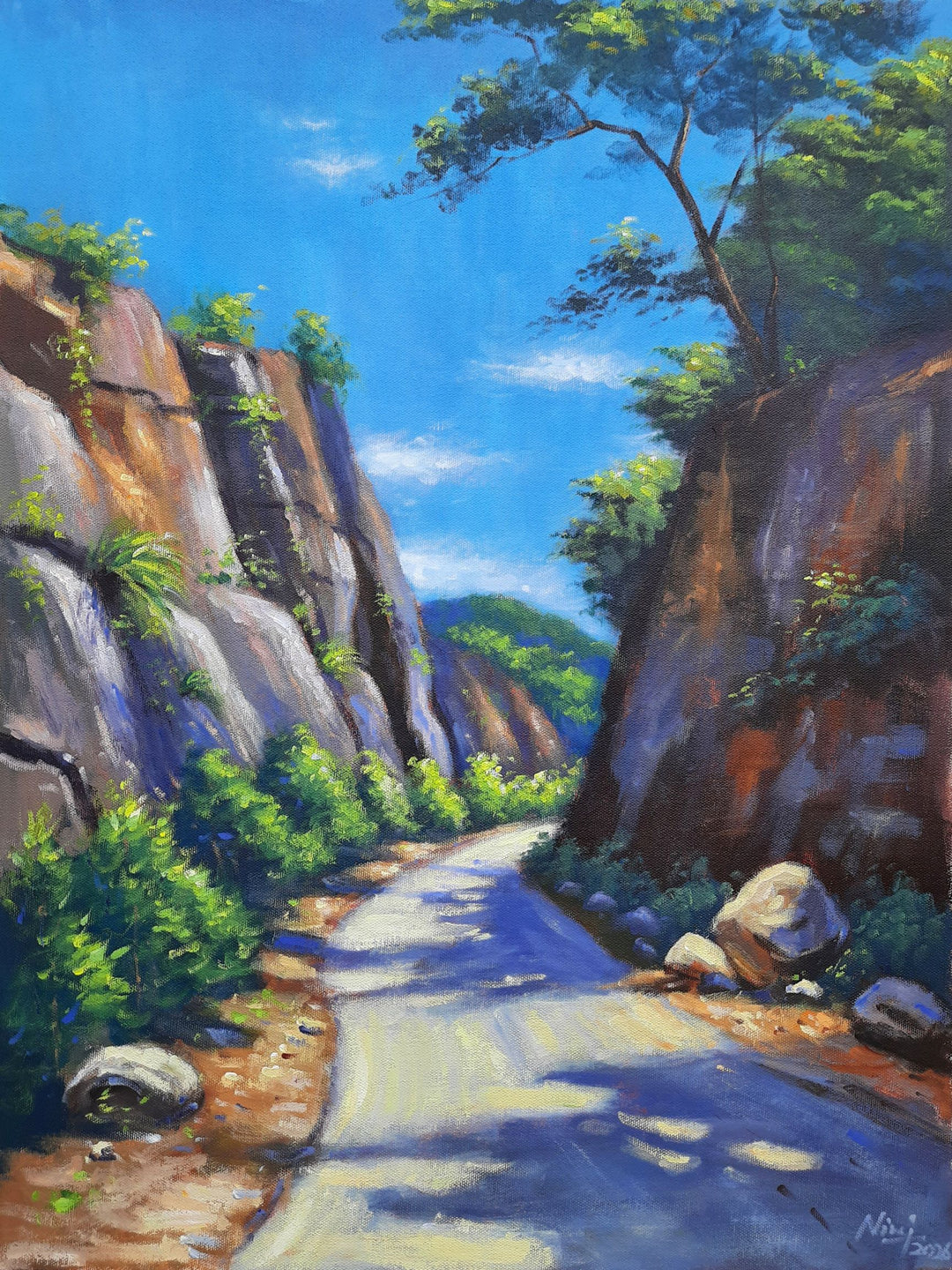 VALLEY ROAD PASS - SUNLIT MOUNTAIN  , HANDMADE ARTWORKS