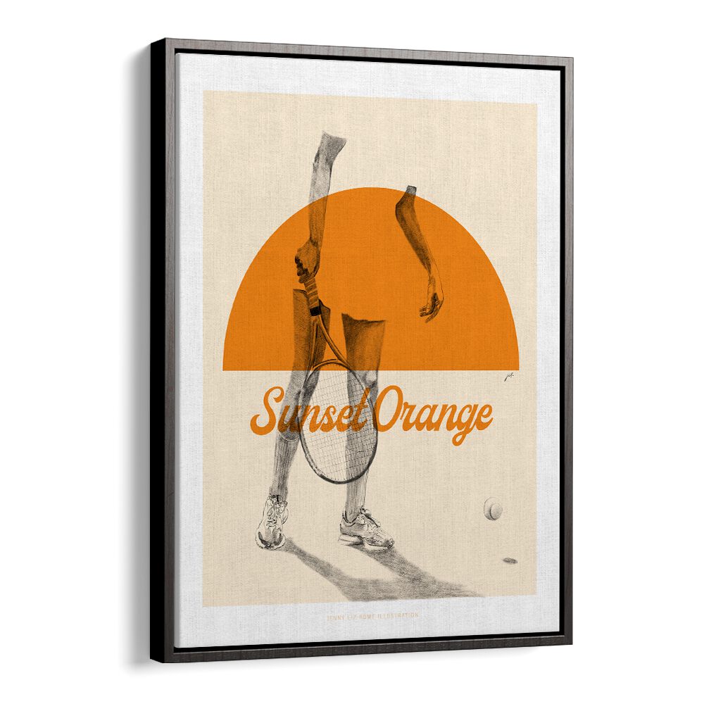 sunset orange portraits-figurative illustrations in Black Floater Frame