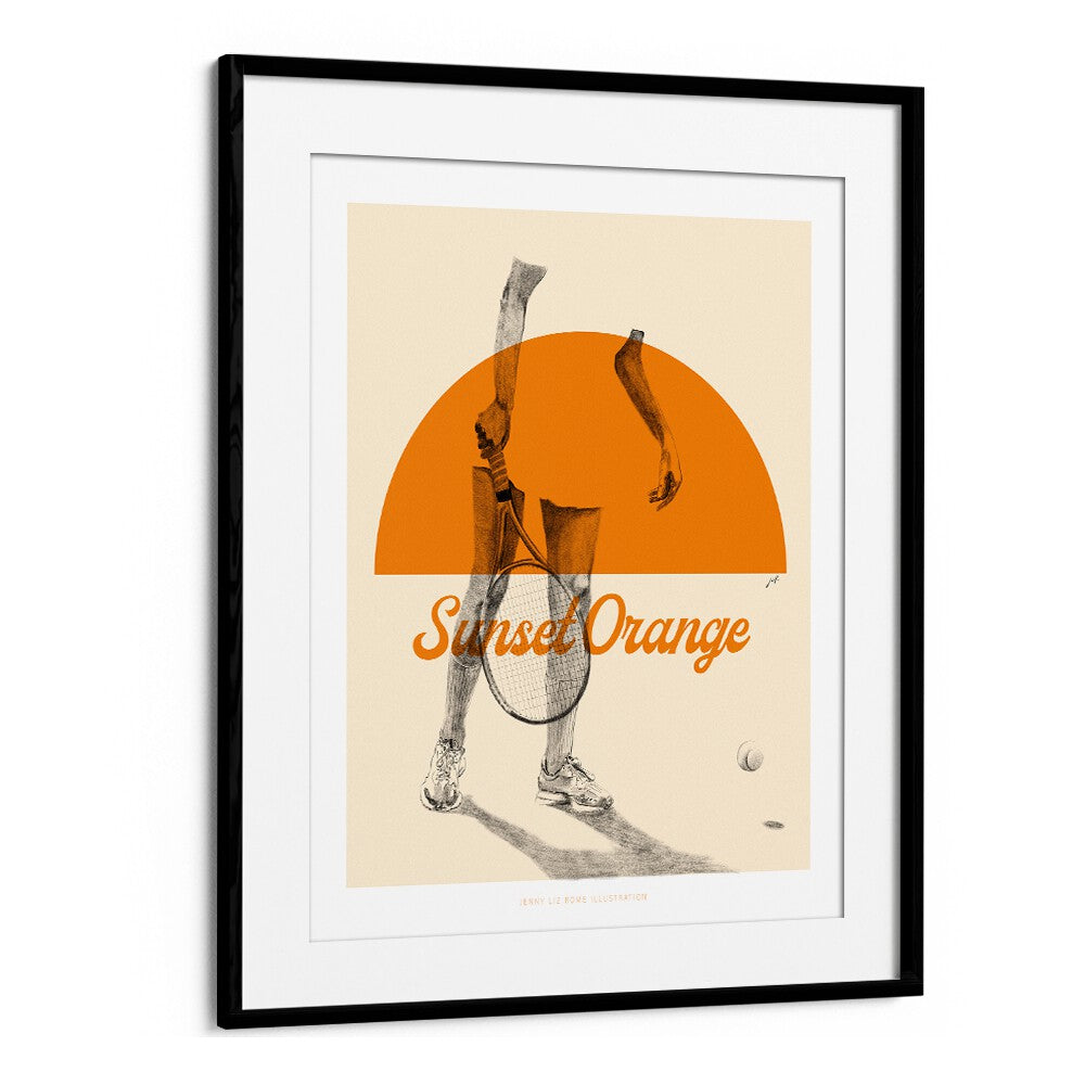 sunset orange portraits-figurative illustrations in Black Frame With Mount