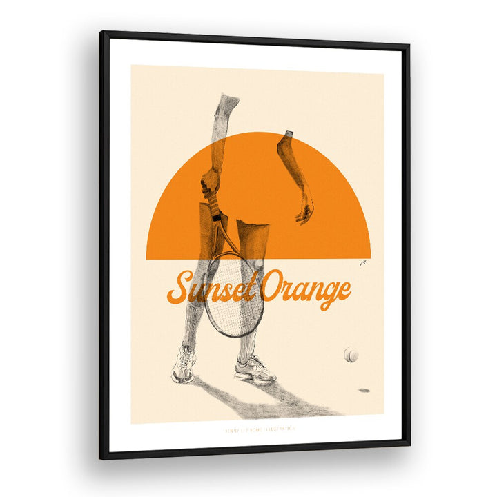 sunset orange portraits-figurative illustrations in Black Plain Frame