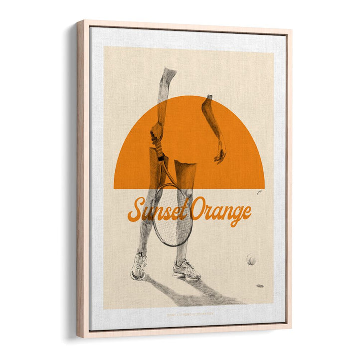 sunset orange portraits-figurative illustrations in Oak Wood Floater Frame