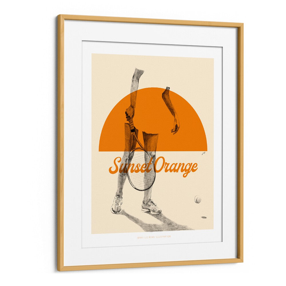 sunset orange portraits-figurative illustrations in Oak Wood Frame With Mount