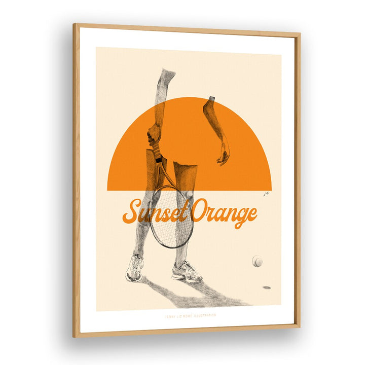 sunset orange portraits-figurative illustrations in Oak Wood Plain Frame