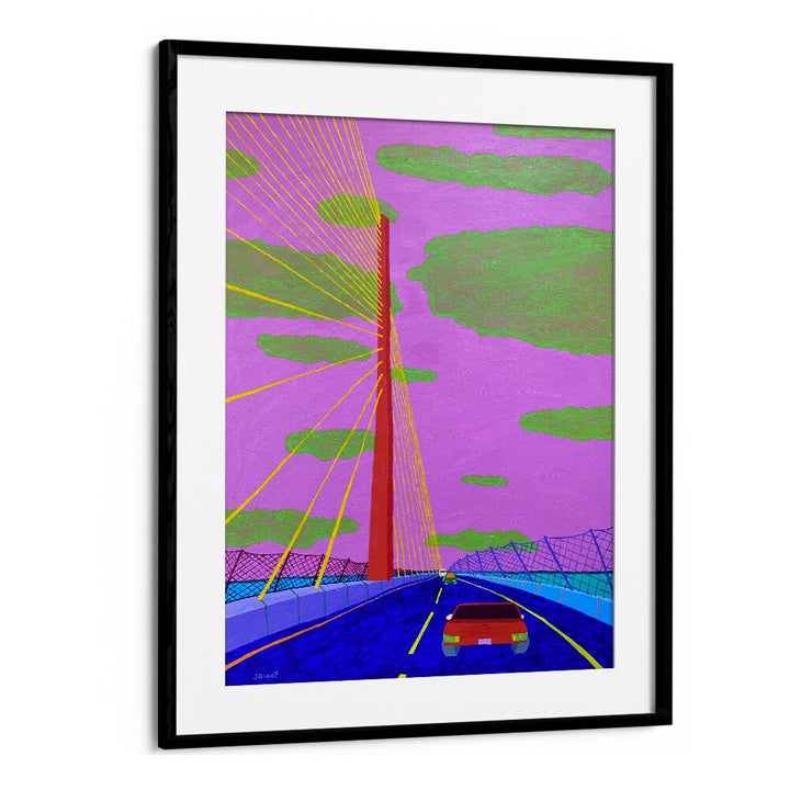sunshine syway bridge ii landscape art prints in Black Frame With Mount