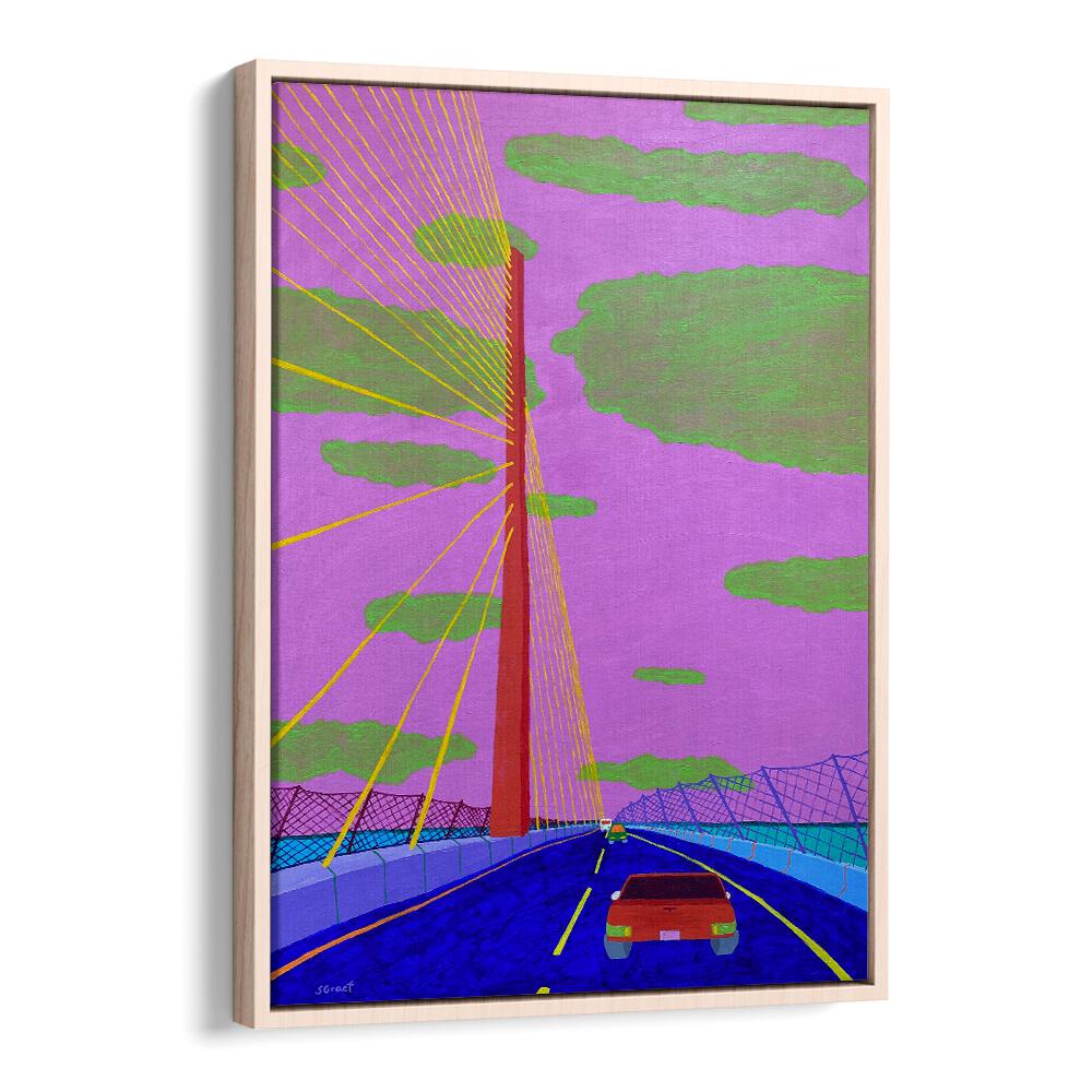 sunshine syway bridge ii landscape art prints in Oak Wood Floater Frame
