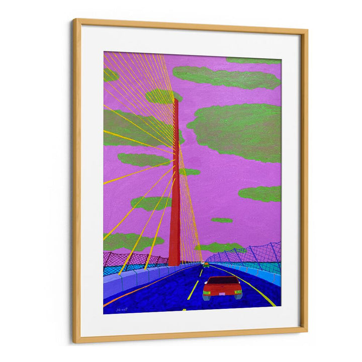sunshine syway bridge ii landscape art prints in Oak Wood Frame With Mount