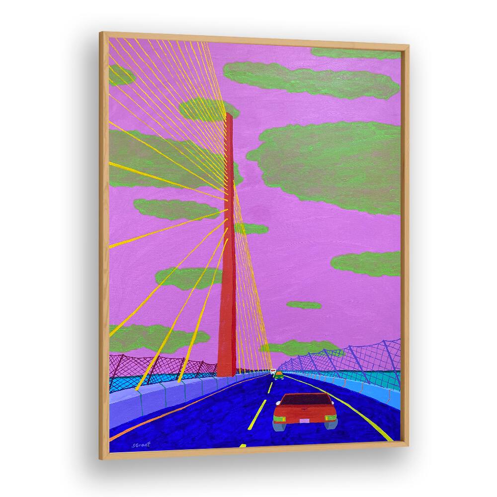 sunshine syway bridge ii landscape art prints in Oak Wood Plain Frame