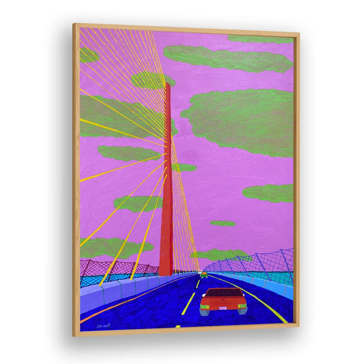 sunshine syway bridge ii landscape art prints in Oak Wood Plain Frame