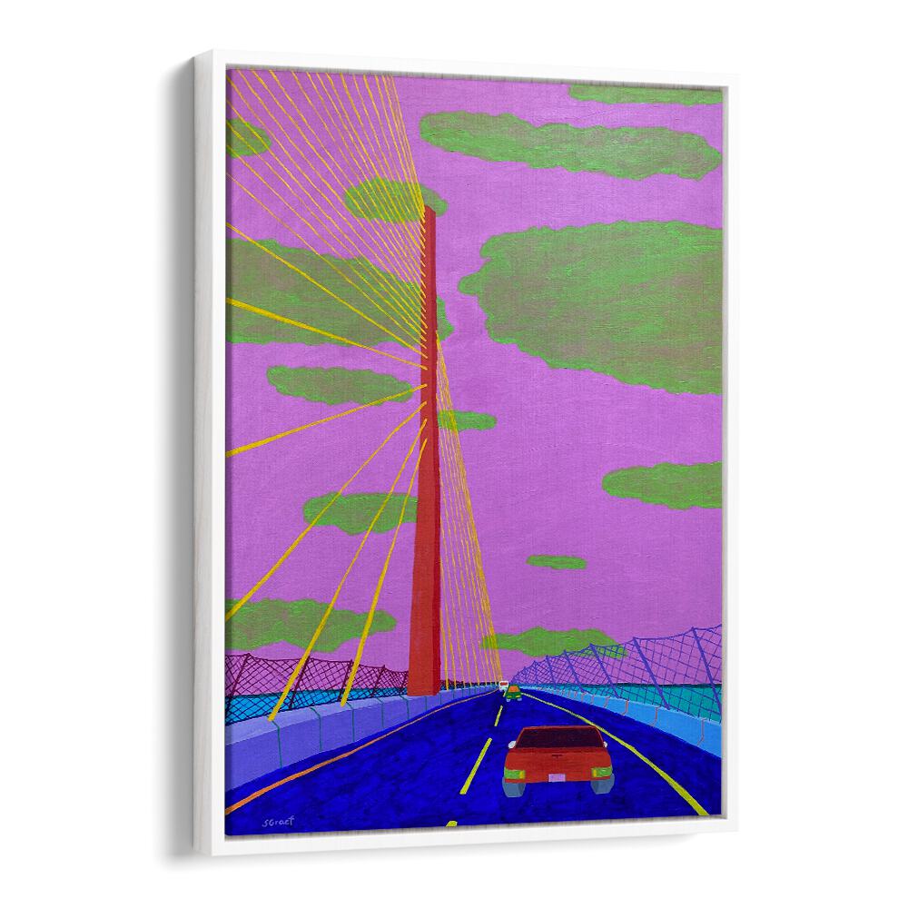 sunshine syway bridge ii landscape art prints in White Floater Frame