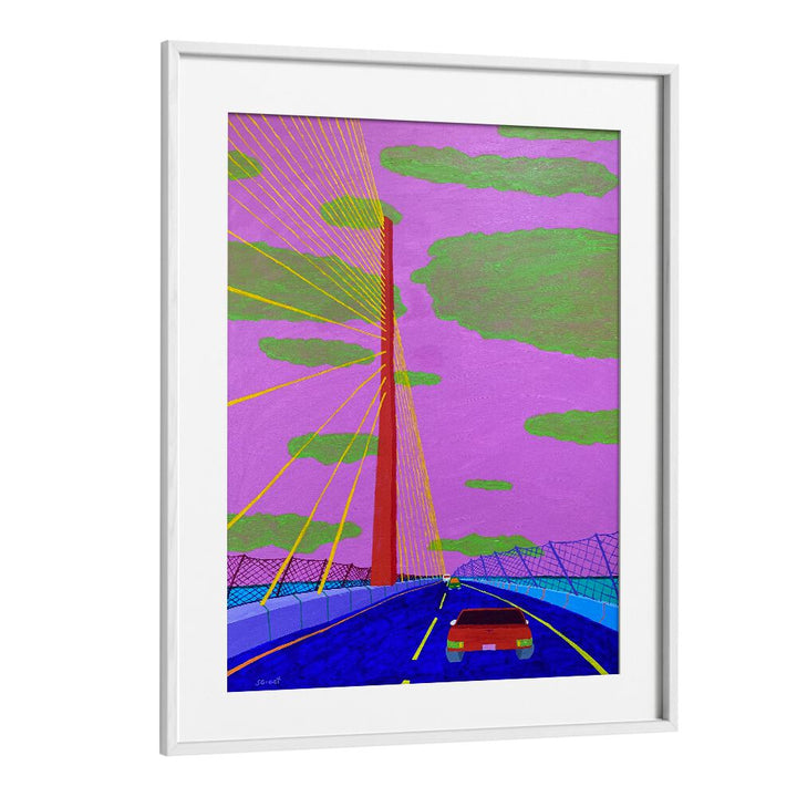 sunshine syway bridge ii landscape art prints in White Frame With Mount