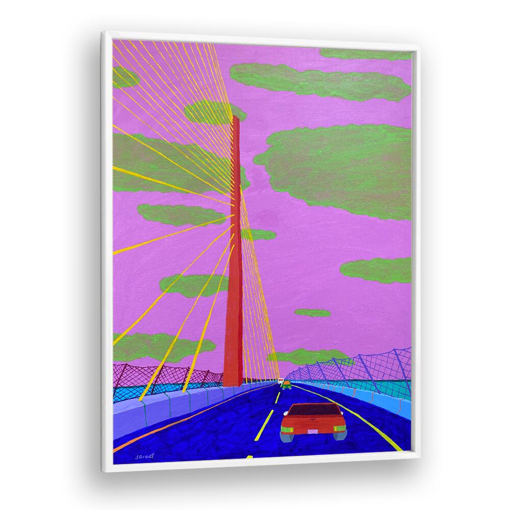 sunshine syway bridge ii landscape art prints in White Plain Frame
