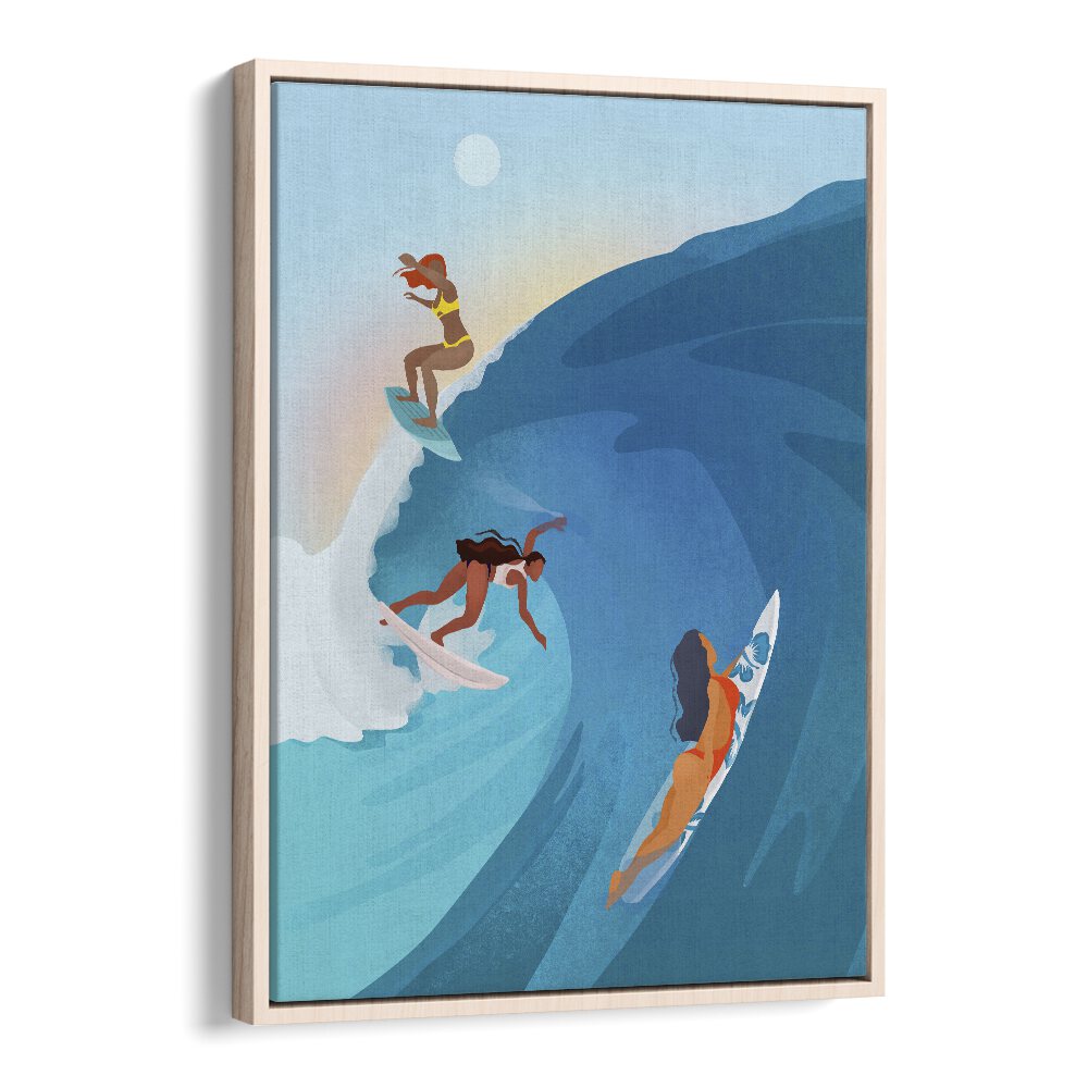 surfers by petra lidze sports posters surf posters in Oak Wood Floater Frame