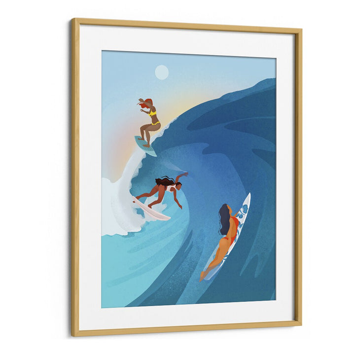 surfers by petra lidze sports posters surf posters in Oak Wood Frame With Mount