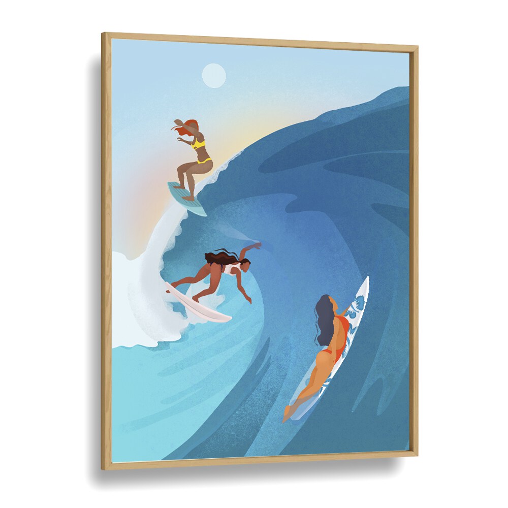 surfers by petra lidze sports posters surf posters in Oak Wood Plain Frame