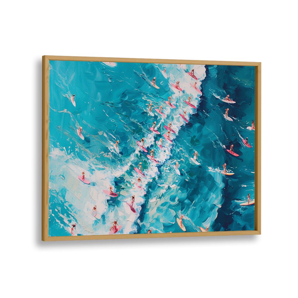 surfing in pink perfection electric wall art prints in Oak Wood Plain Frame