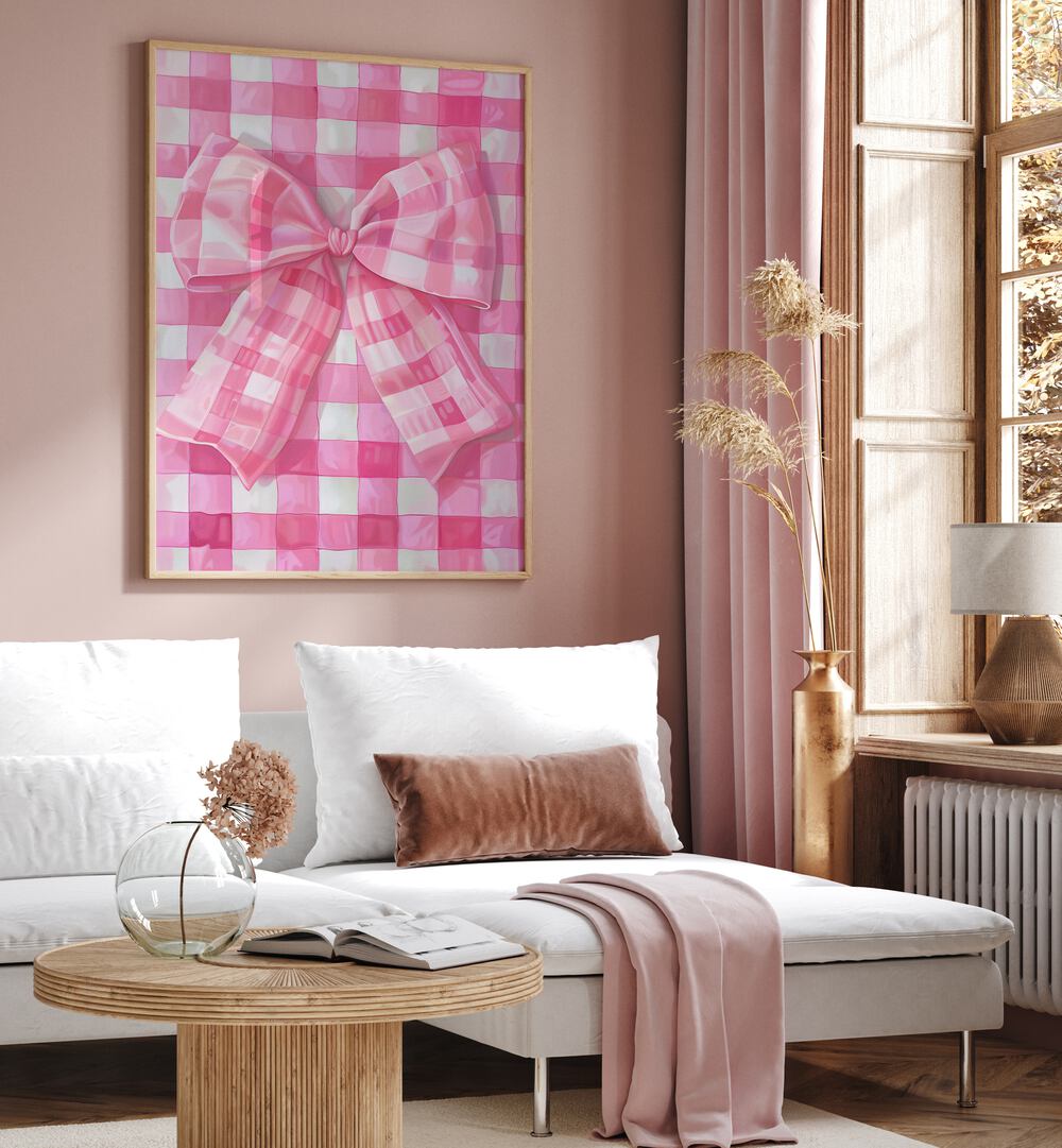 sweet pink checkerboard electric wall art prints Artwork III placed on a Wall 