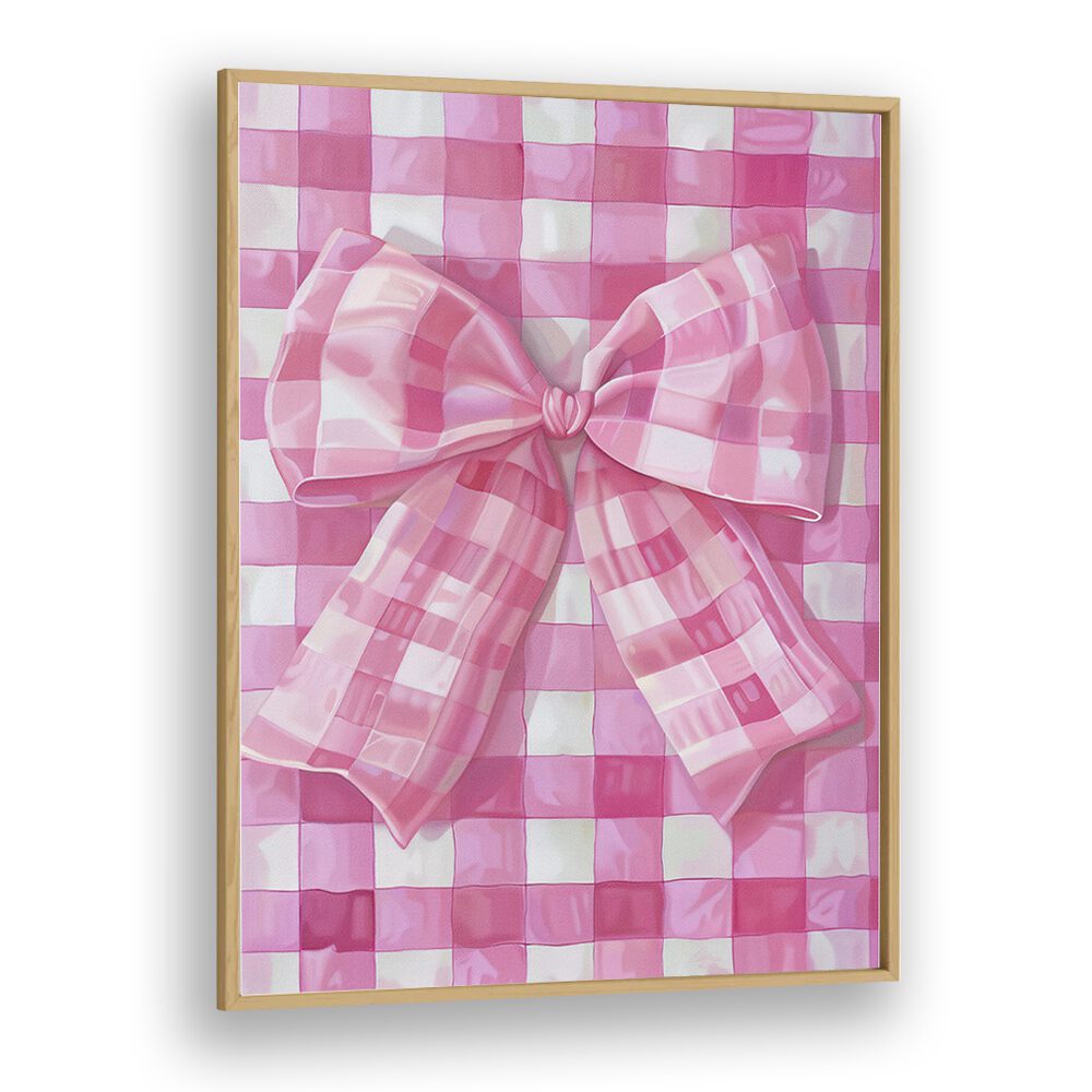 sweet pink checkerboard electric wall art prints in Oak Wood Plain Frame