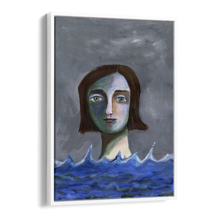 swimming girl women illustration paintings in White Floater Frame