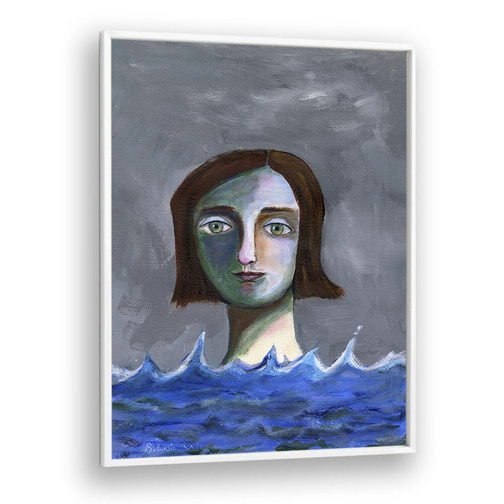 swimming girl women illustration paintings in White Plain Frame