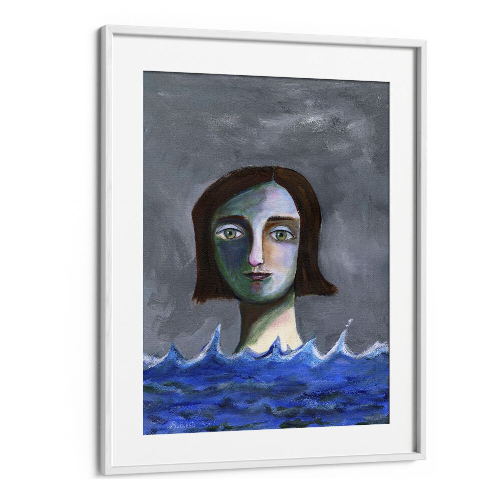 swimming girlwomen illustration paintings in White Frame With Mount