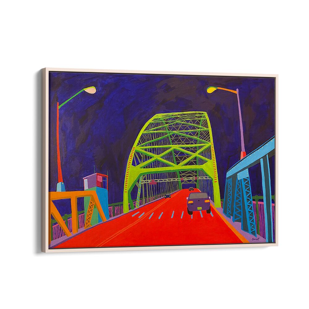 tacony palmyra bridge  landscape art prints in Oak Wood Floater Frame