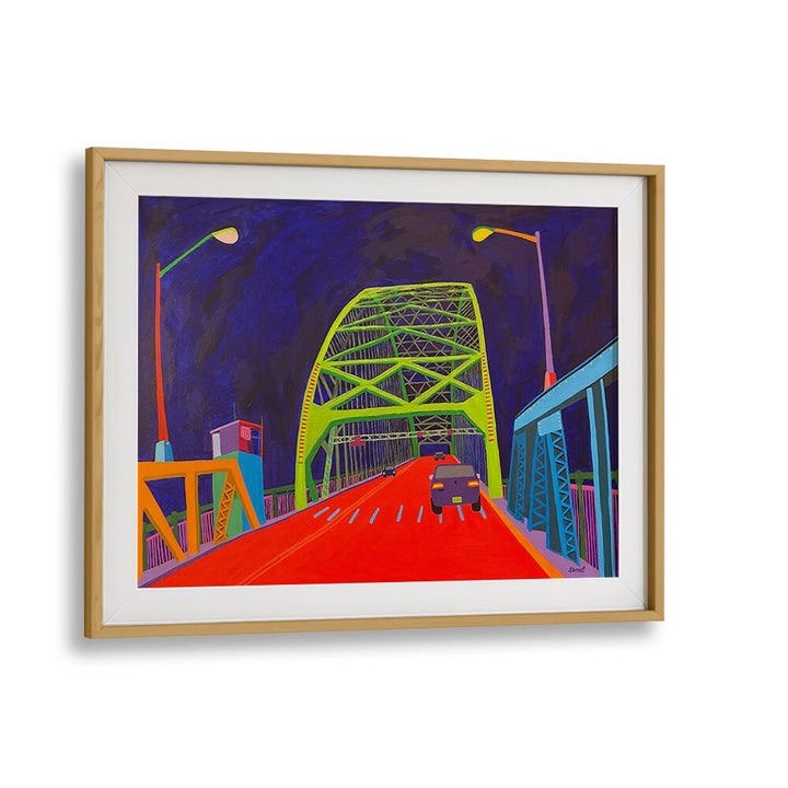tacony palmyra bridge  landscape art prints in Oak Wood Frame With Mount