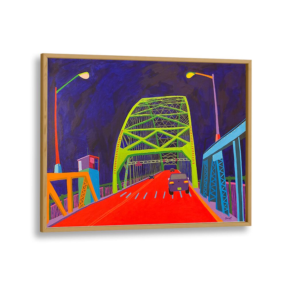 tacony palmyra bridge  landscape art prints in Oak Wood Plain Frame