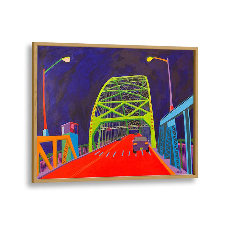 tacony palmyra bridge  landscape art prints in Oak Wood Plain Frame