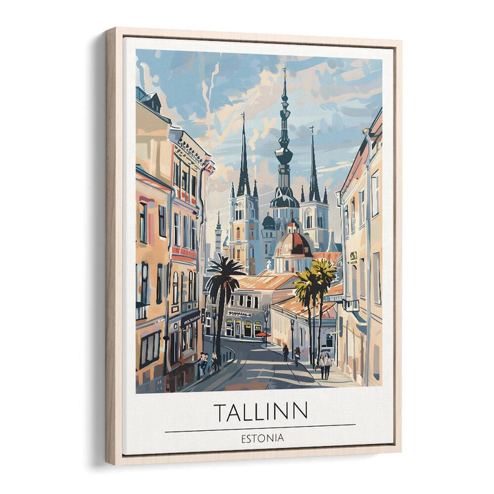 tallinn-estonia travel posters in Oak Wood Floater Frame