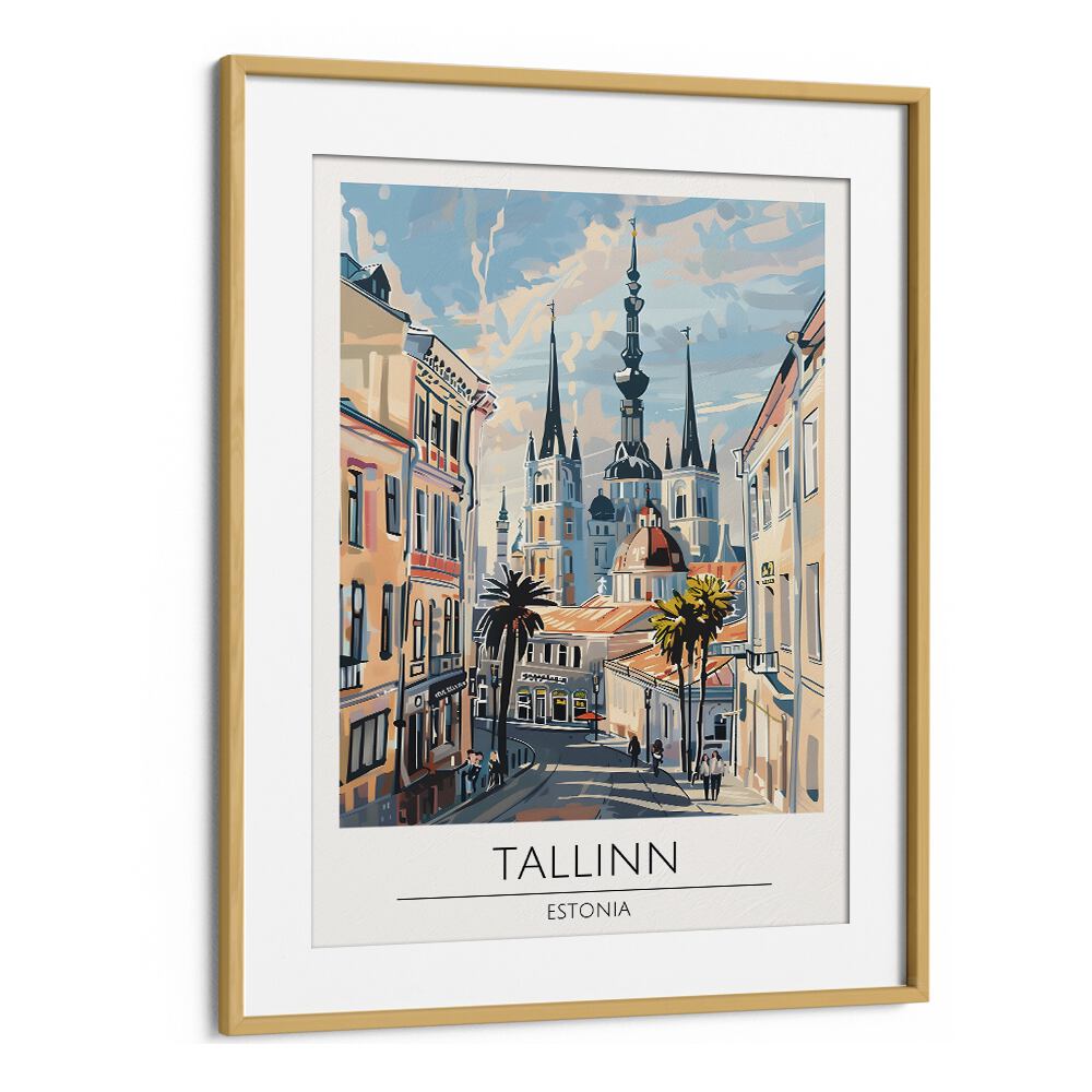 tallinn-estonia travel posters in Oak Wood Frame With Mount