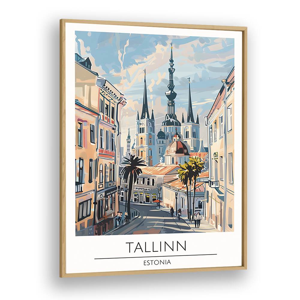 tallinn-estonia travel posters in Oak Wood Plain Frame