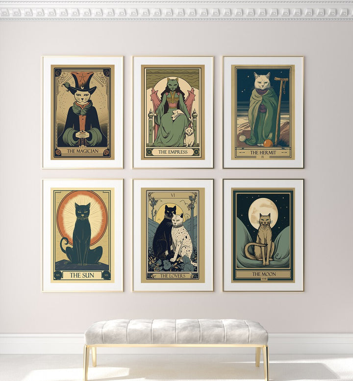 tarot gallery wall  set of 6  placed on a wall