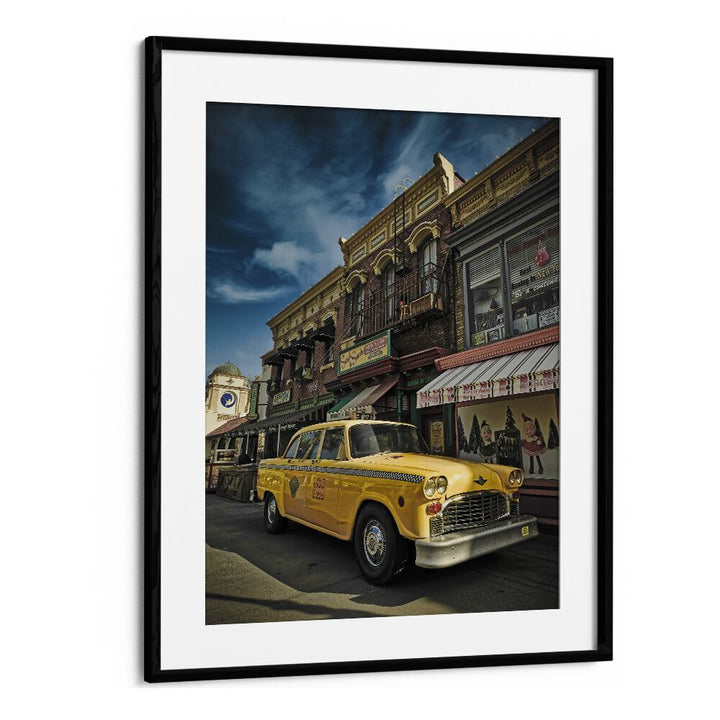 taxi car poster in Black Frame With Mount