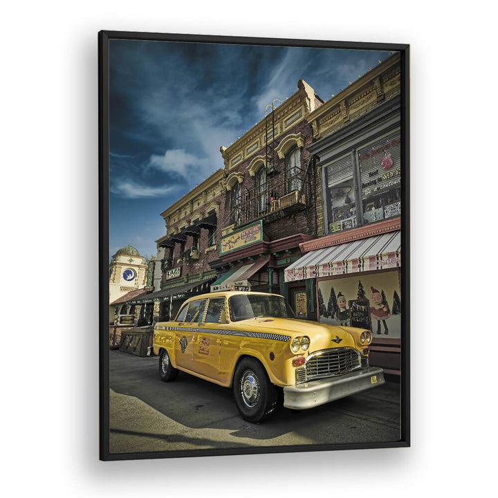 taxi car poster in Black Plain Frame