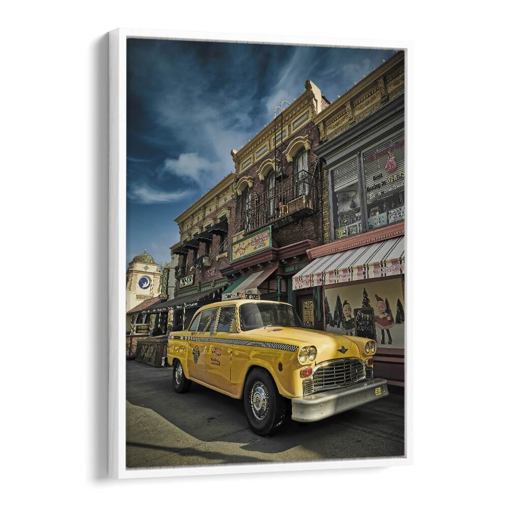 taxi car poster in White Floater Frame