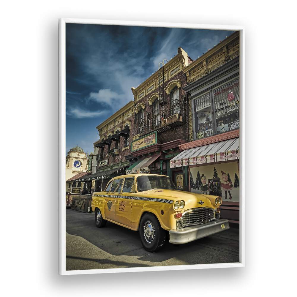 taxi car poster in White Plain Frame