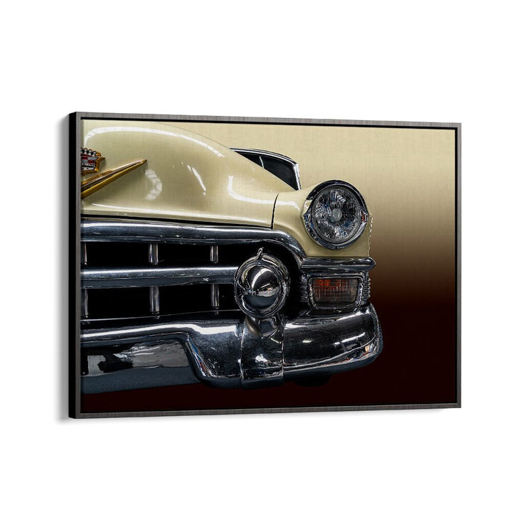 the biege cadillac car poster in Black Floater Frame