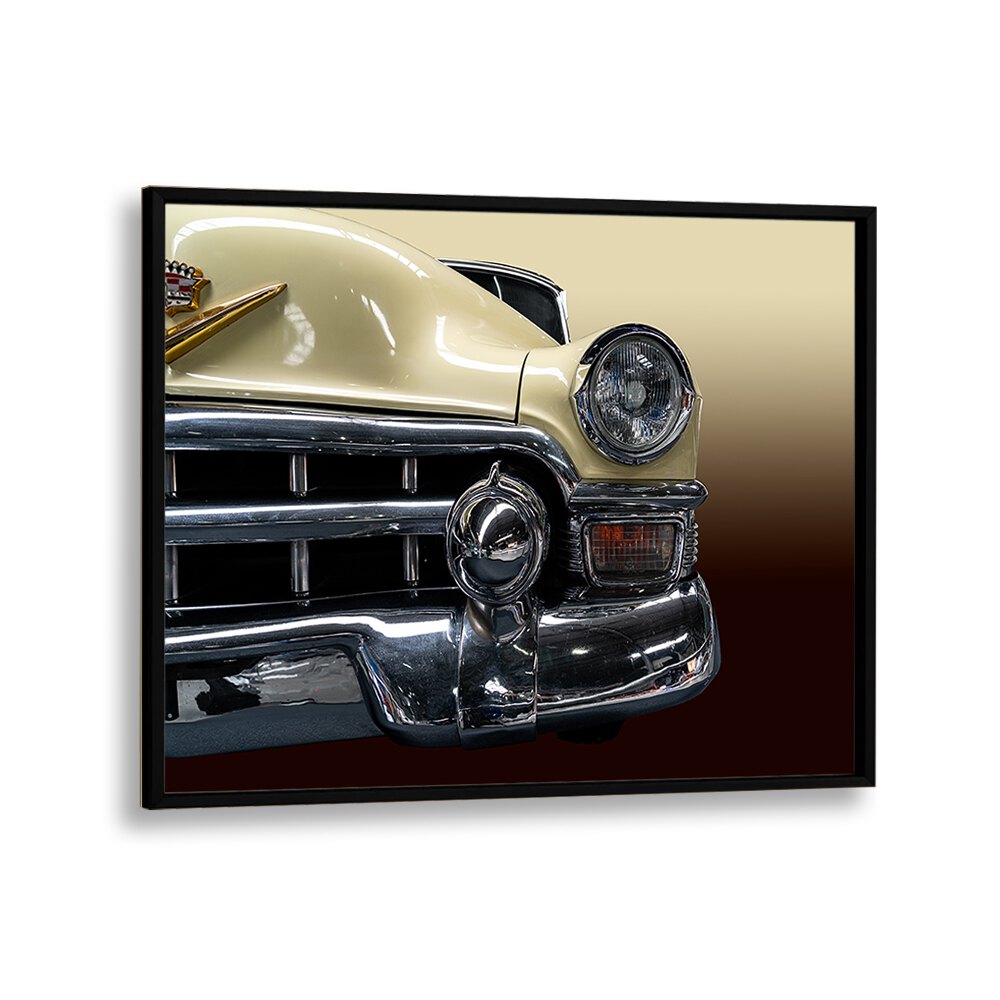 the biege cadillac car poster in Black Plain Frame