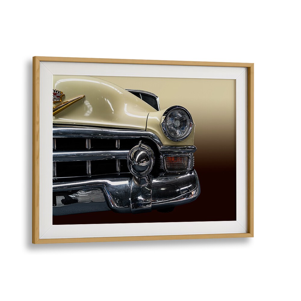 the biege cadillac car poster in Oak Wood Frame With Mount