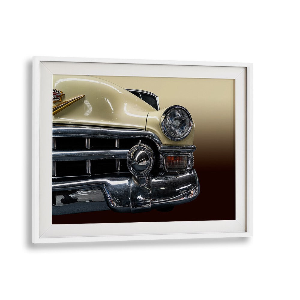 the biege cadillac car poster in White Frame With Mount