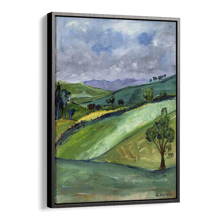 the countryside women illustration paintings in Black Floater Frame