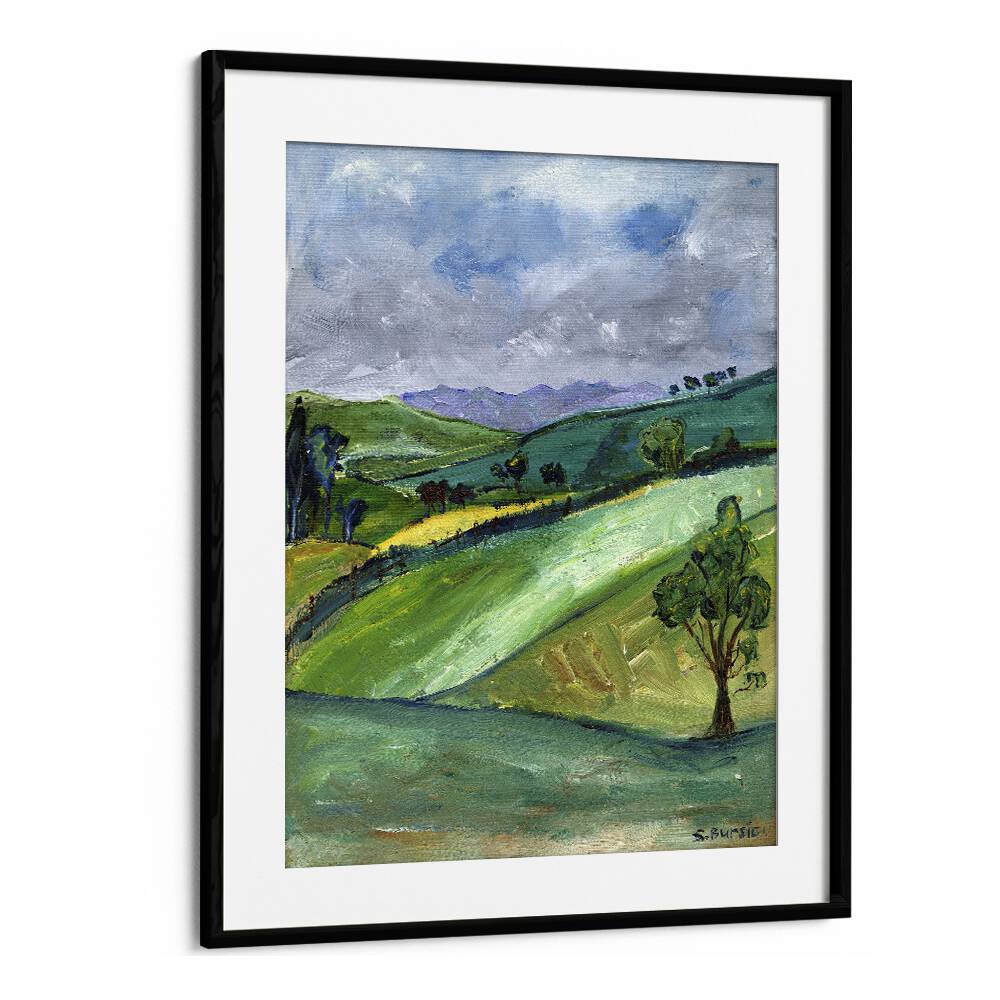 the countryside women illustration paintings in Black Frame With Mount