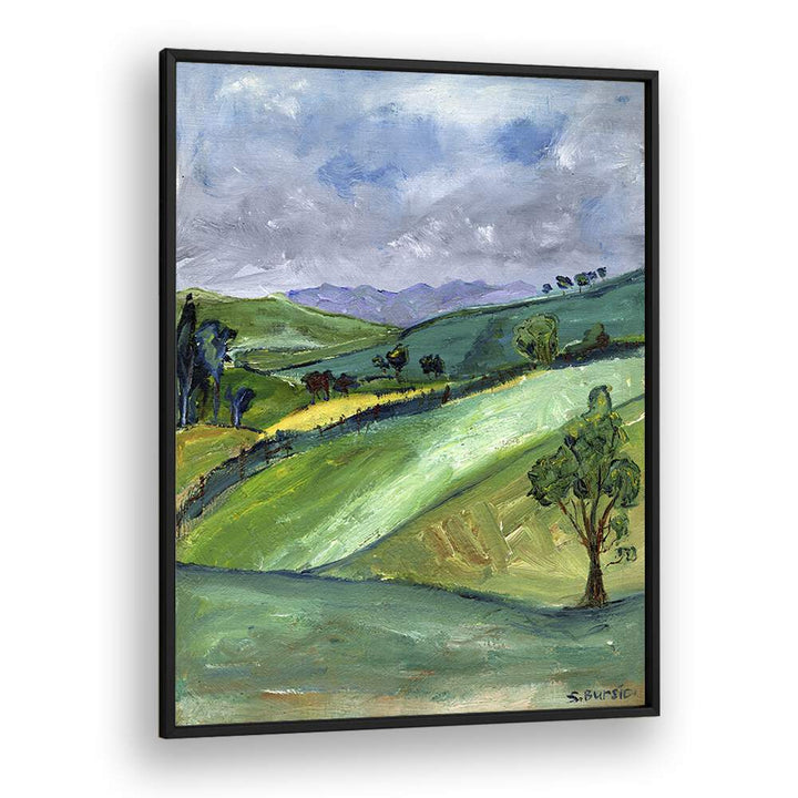 the countryside women illustration paintings in Black Plain Frame