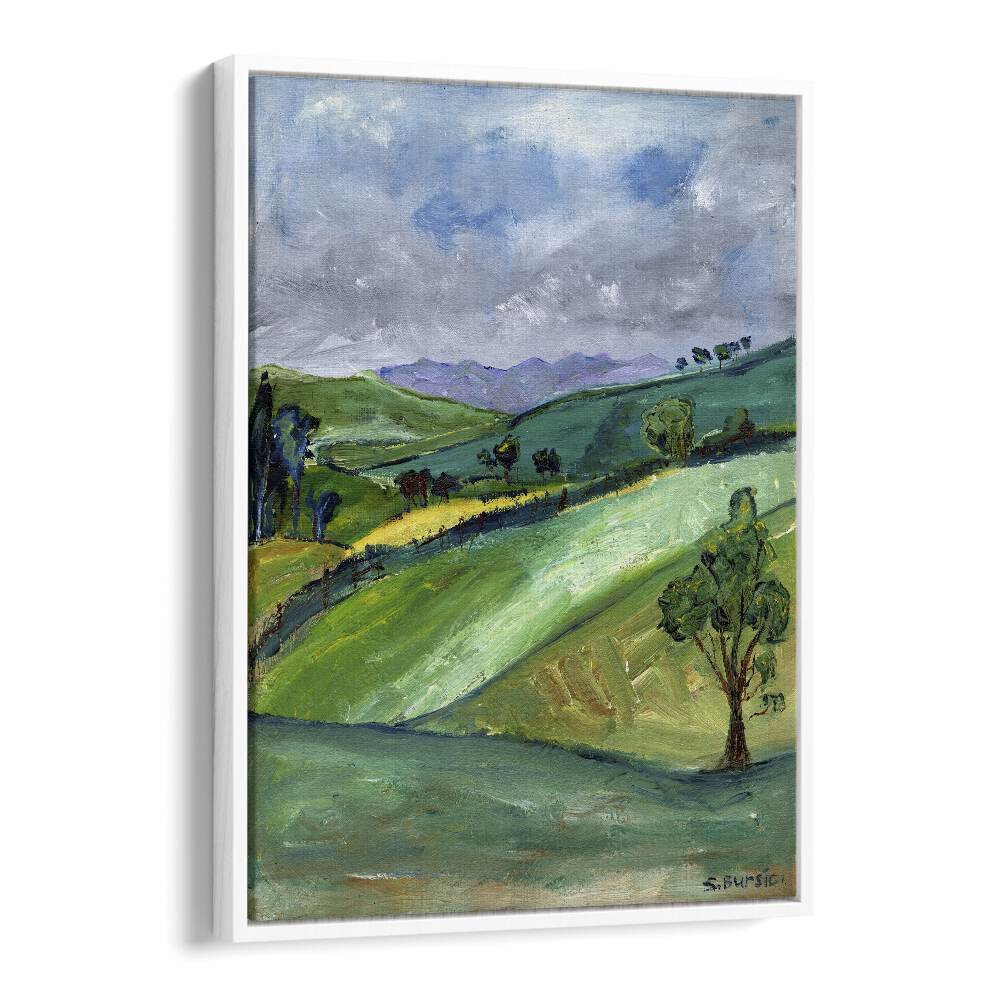 the countryside women illustration paintings in White Floater Frame